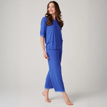 Women's 'Ultra Blue' Bamboo Lace Pyjama Set, 2 of 6
