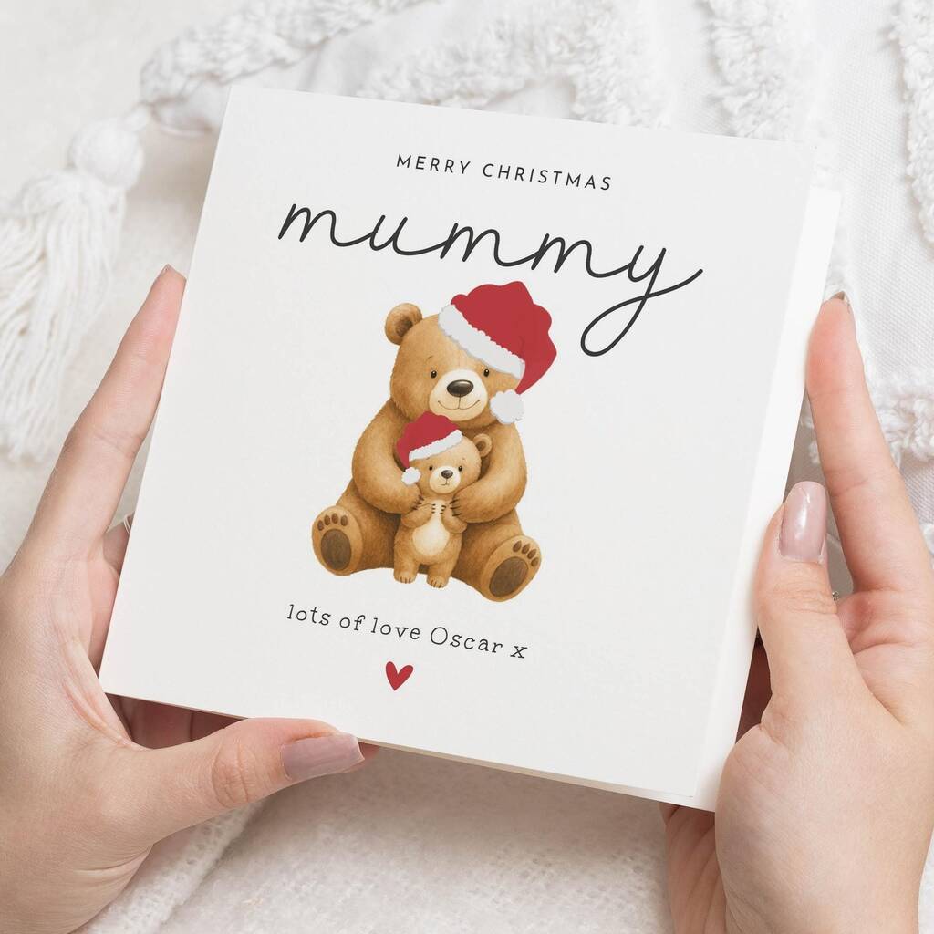 Personalised Bear Christmas Card For Mummy From Child, 1 of 7
