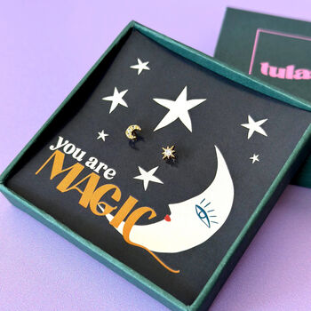 You Are Magic Star And Moon Gold Plated Earrings, 6 of 7