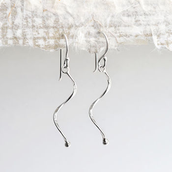 Sterling Silver Dangly Simple Wave Earrings, 2 of 3