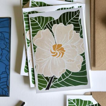 Linocut Gardenia Flower Notecards Set Of Eight, 8 of 8