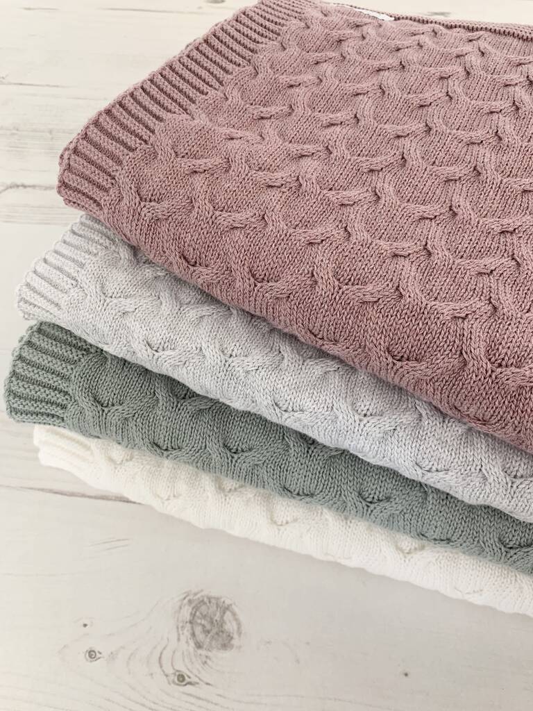 Cable Knitted Organic Baby Blanket, 1 of 4