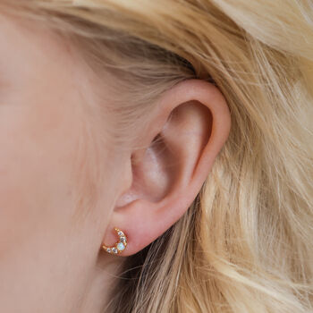 Crystal Opal Crescent Moon Earrings, 3 of 10