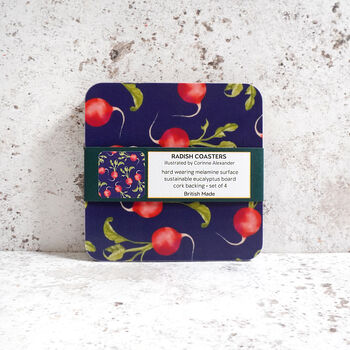 Radish Coaster Set | Illustrated Coasters Gift Set | British Made, 4 of 5