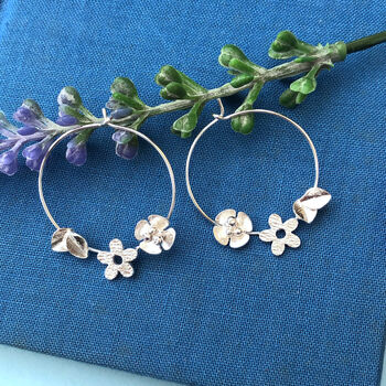 Sterling Silver Flower Wreath Hoop Earrings, 2 of 9