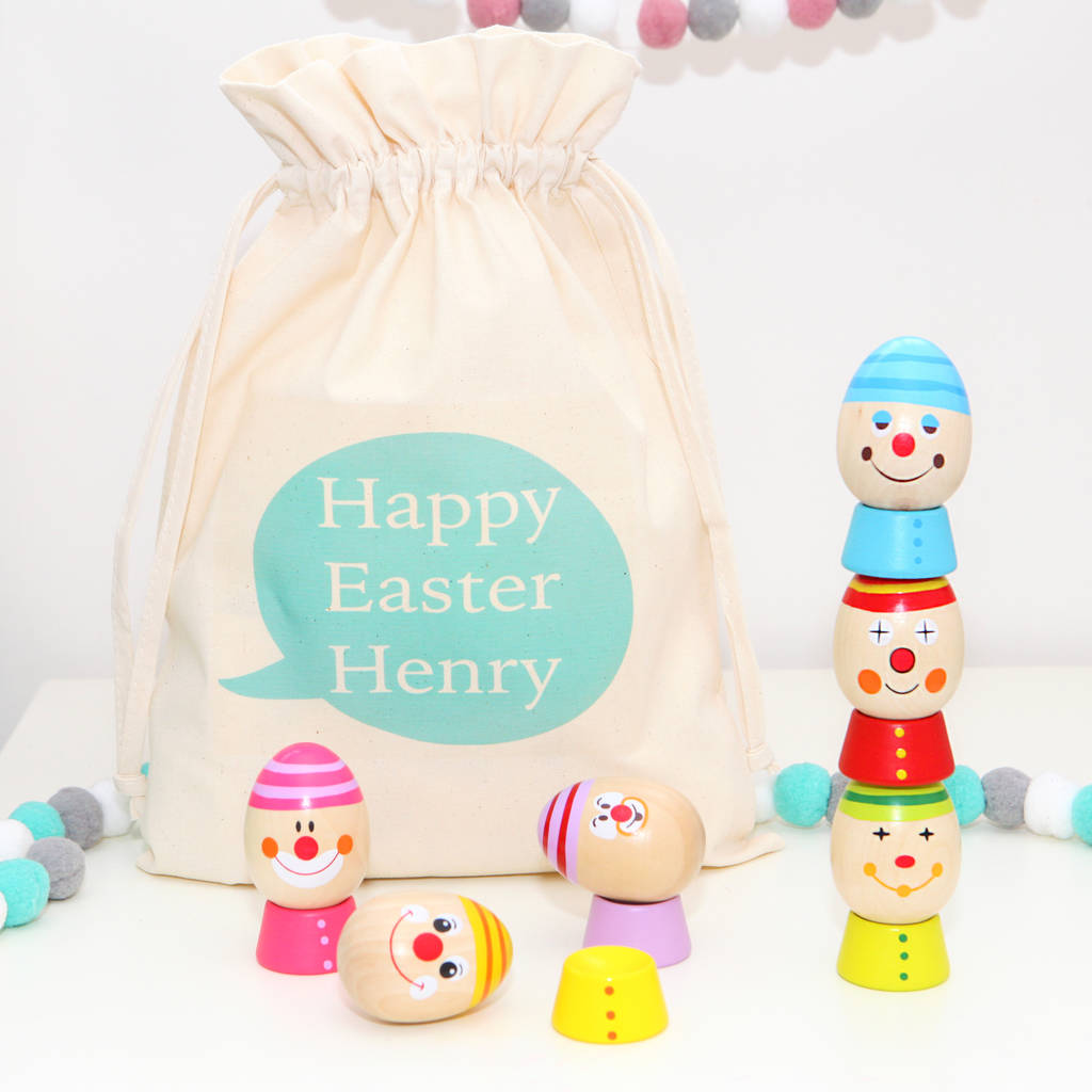 Wooden Stacking Egg Game And Personalised Bag By Red Berry Apple