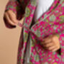 Indian Cotton Fuchsia Freesia Print Robe, thumbnail 4 of 5