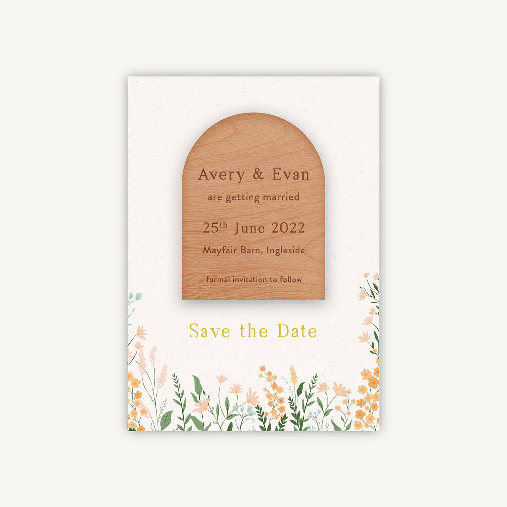 Summer Meadow Wooden Magnet Save The Date, 1 of 6