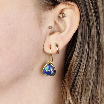 18k Gold Vermeil Plated Azurite May Birthstone Earrings, 2 of 3