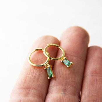 Baguette Birthstone Petite Hoop Earrings, 2 of 10