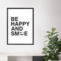 'Be Happy And Smile' Typographic Nursery Print, thumbnail 1 of 2