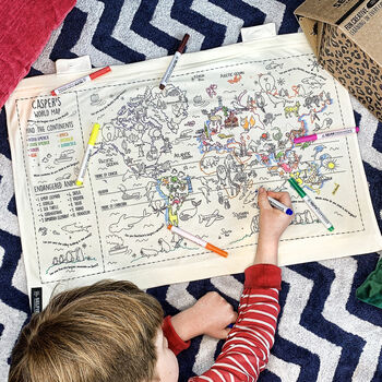 Personalised Colour Your Own World Map Fabric Wall Art, 2 of 10