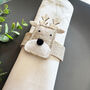 Brown Felt Reindeer Napkin Rings Set For Christmas X Four, thumbnail 3 of 8