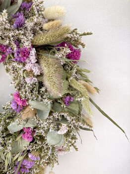 Dried Eucalyptus Wreath With Lilac Statice, 4 of 5