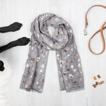 Rose Gold Dog Paw Print Scarf, 2 of 4