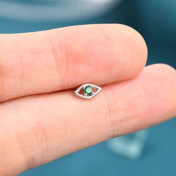 Sterling Silver Tiny Emerald Green Evil Eye Stud Earrings, 6 of 12