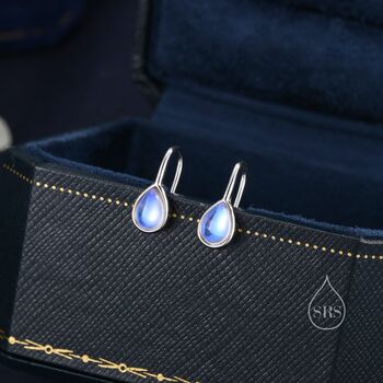 Sterling Silver Pear Shape Moonstone Droplet Drop Hook Earrings, 7 of 11