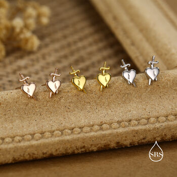Sterling Silver Dagger Heart Stud Earrings, 3 of 12