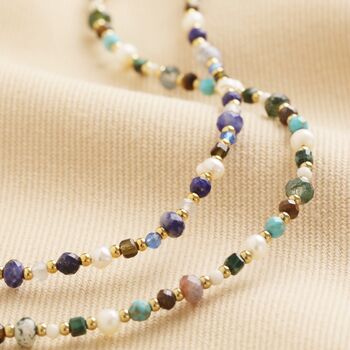 Blue Semi Precious Stone Bead Necklace In Gold, 5 of 6