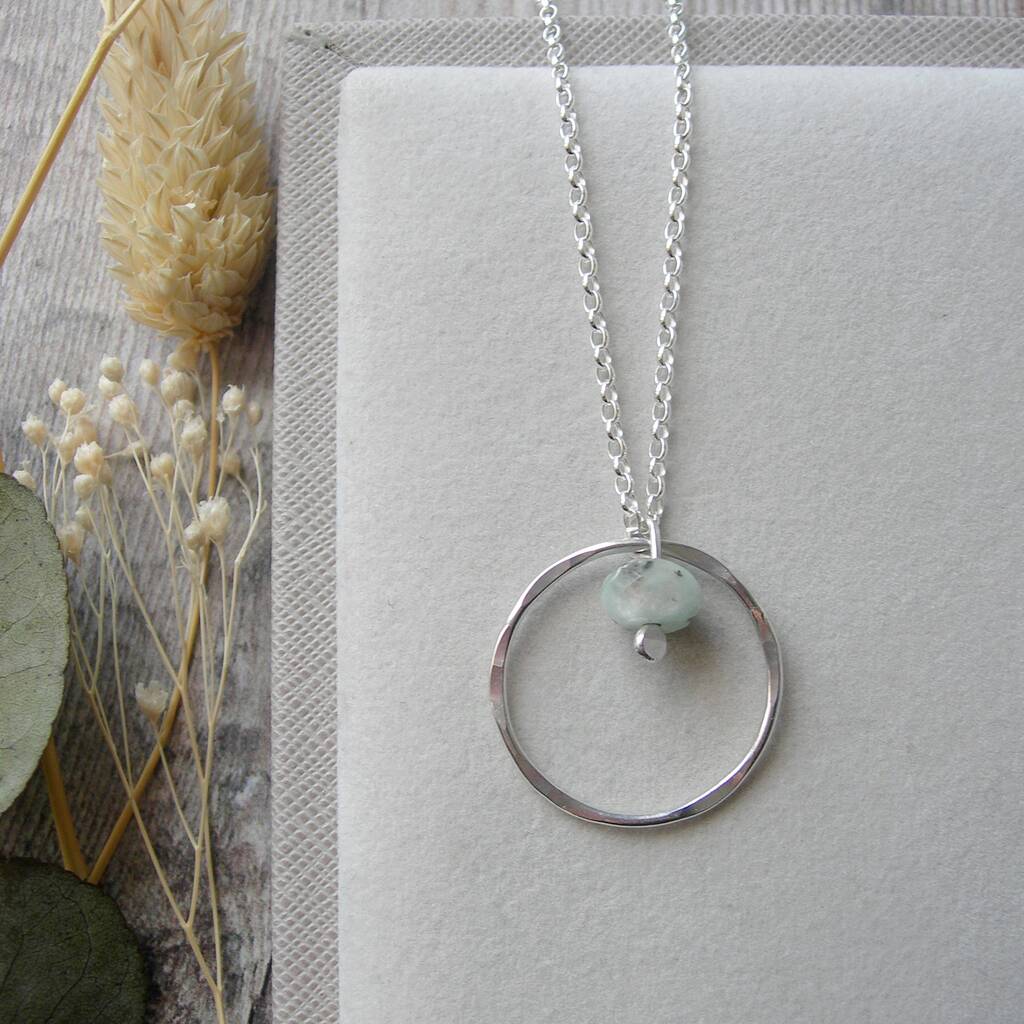 Kiwi Jasper Sterling Silver Circle Necklace, 1 of 5