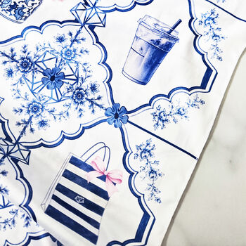 Personalised Blue And White Tile Print Scarf, 7 of 7