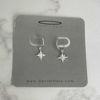 Sterling Silver Earrings Snowflake North Star Huggies, 5 of 7