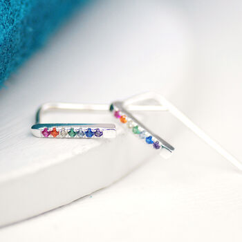 Sterling Silver Rainbow Bar Pull Through Earrings, 2 of 7