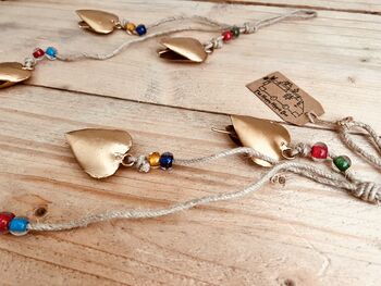 Recycled Metal Gold Heart Bells With Beads, 10 of 10