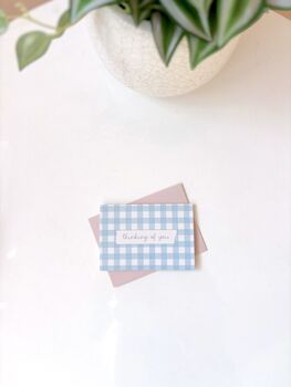 Thinking Of You Baby Blue Gingham Mini Greetings Card, 3 of 3