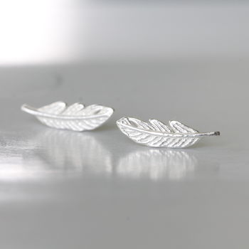 Sterling Silver Feather Earrings Studs, 5 of 5