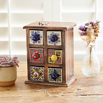 Hand Painted Multicoloured Ceramic Six Drawer Chest, 3 of 7