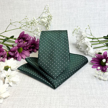 Dark Green Pin Dots Wedding Tie Set, 4 of 4