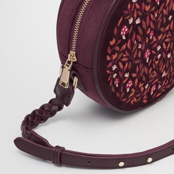 Magical Mushroom Embroidered Burgundy Velvet Circle Bag, 4 of 7