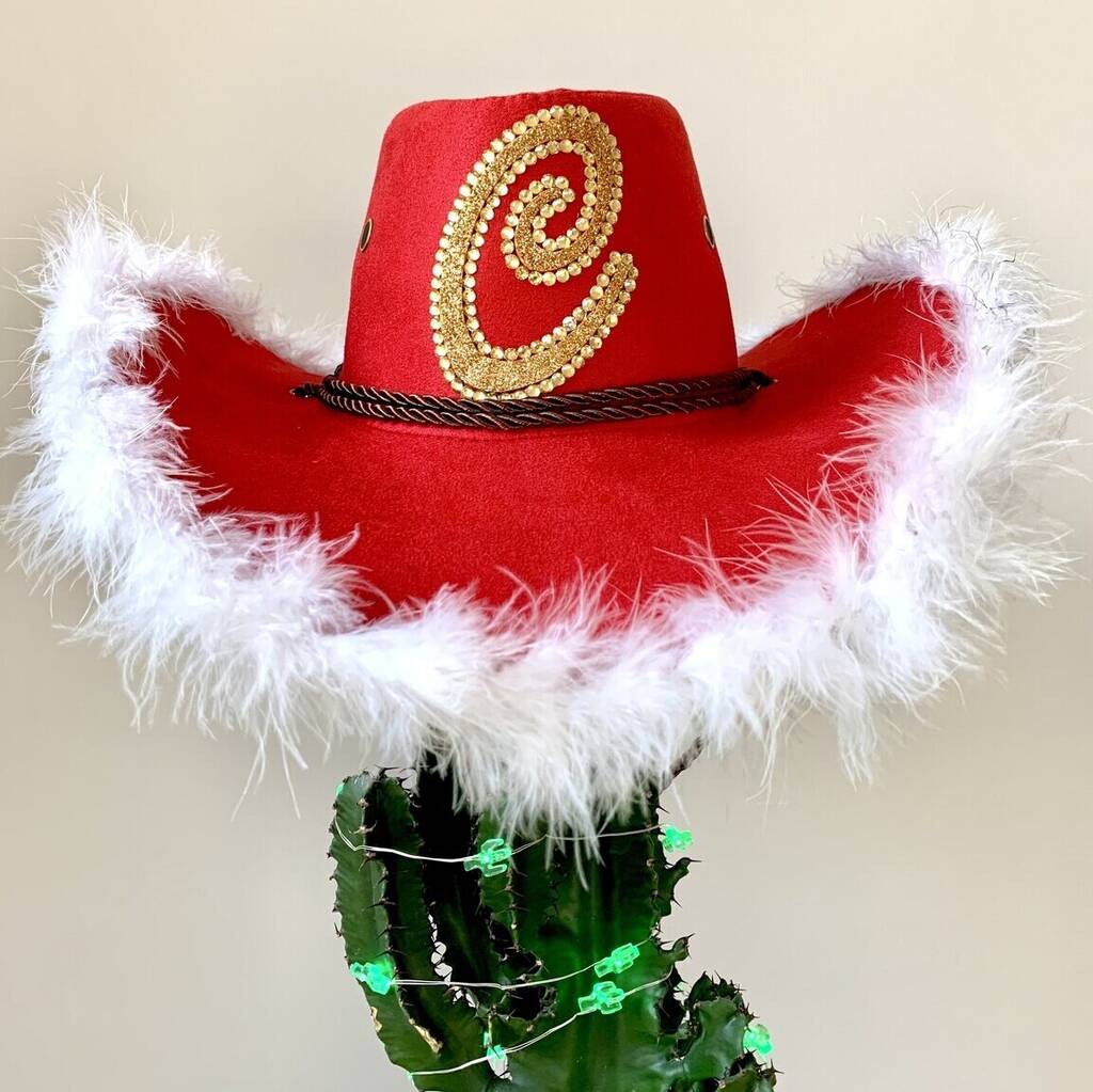 Personalised Feather Trim Christmas Cowboy Hat, 1 of 5