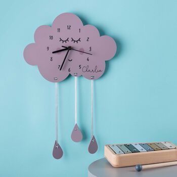 Children's Cloud And Raindrops Personalised Wall Clock, 6 of 8