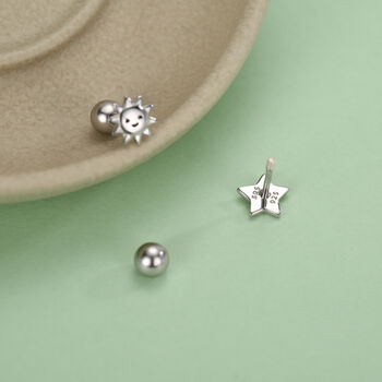 Sterling Silver Sun And Star Stud Earrings 18 G Screw Back With Ball Backs, 6 of 12