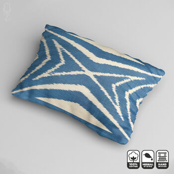 Blue And Ivory Traditional Handwoven Ikat Cushion Cover, 4 of 7
