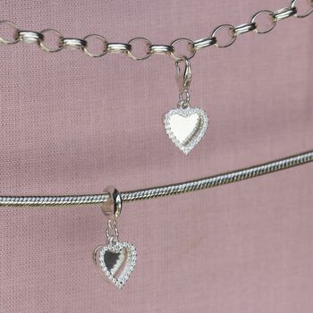 Sterling Silver Crystal Double Heart Charm, 3 of 8