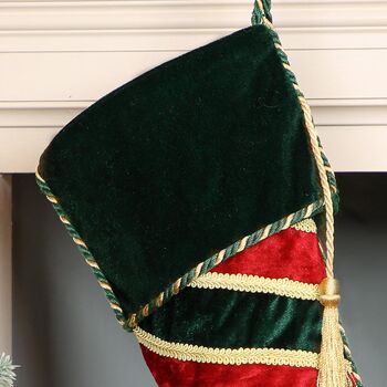 Personalised Green Velvet Jingle Bell Elf Stocking, 7 of 8