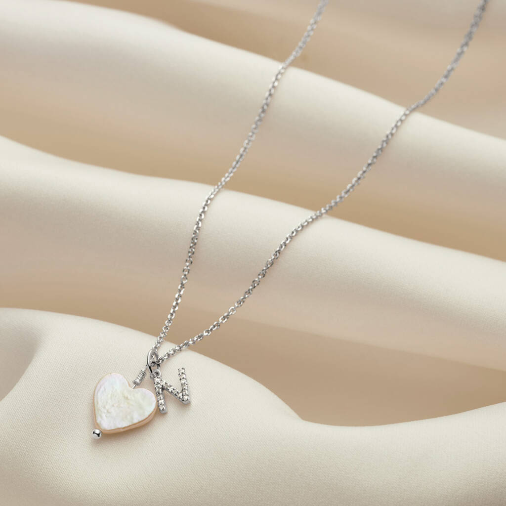 Freshwater Pearl Heart And Diamond Initial Pendant, 1 of 7