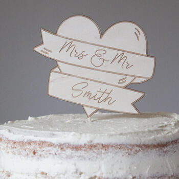Personalised Traditional Wooden Wedding Cake Topper, 4 of 5