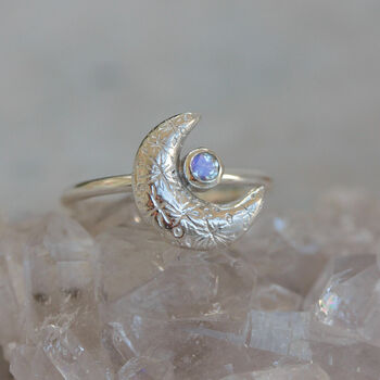 Crescent Moon Silver Moonstone Ring, 2 of 9