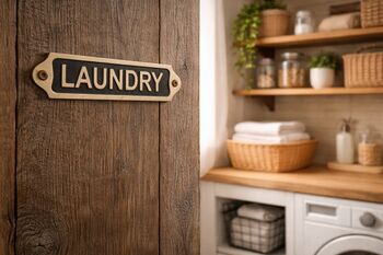 Solid Brass Laundry Plaque With Antique Finish, 5 of 7
