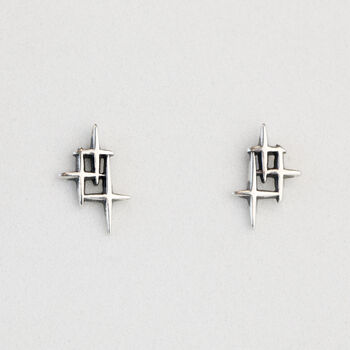 Vintage Finish Sterling Silver Star Stud Earrings, 2 of 5