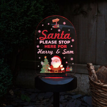 Personalised 'Santa Stop Here' Cartoon Santa Solar Light – Christmas Outdoor LED, 8 of 9