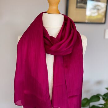 100% Mulberry Silk Scarf, Magenta, Fuchsia, 7 of 9