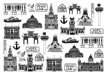 Liverpool Illustrated Black And White Greeting Card, 4 of 6