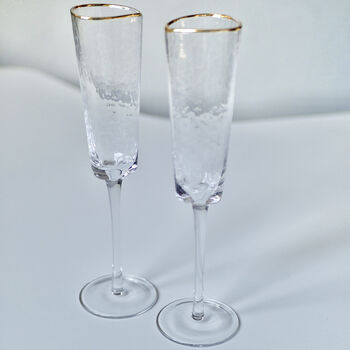Pair Of Gold Rimmed Hammered Champagne Flutes, 5 of 5