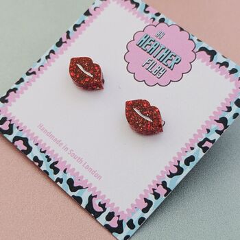 Red Lips Glitter Resin Stud Earrings, 4 of 4