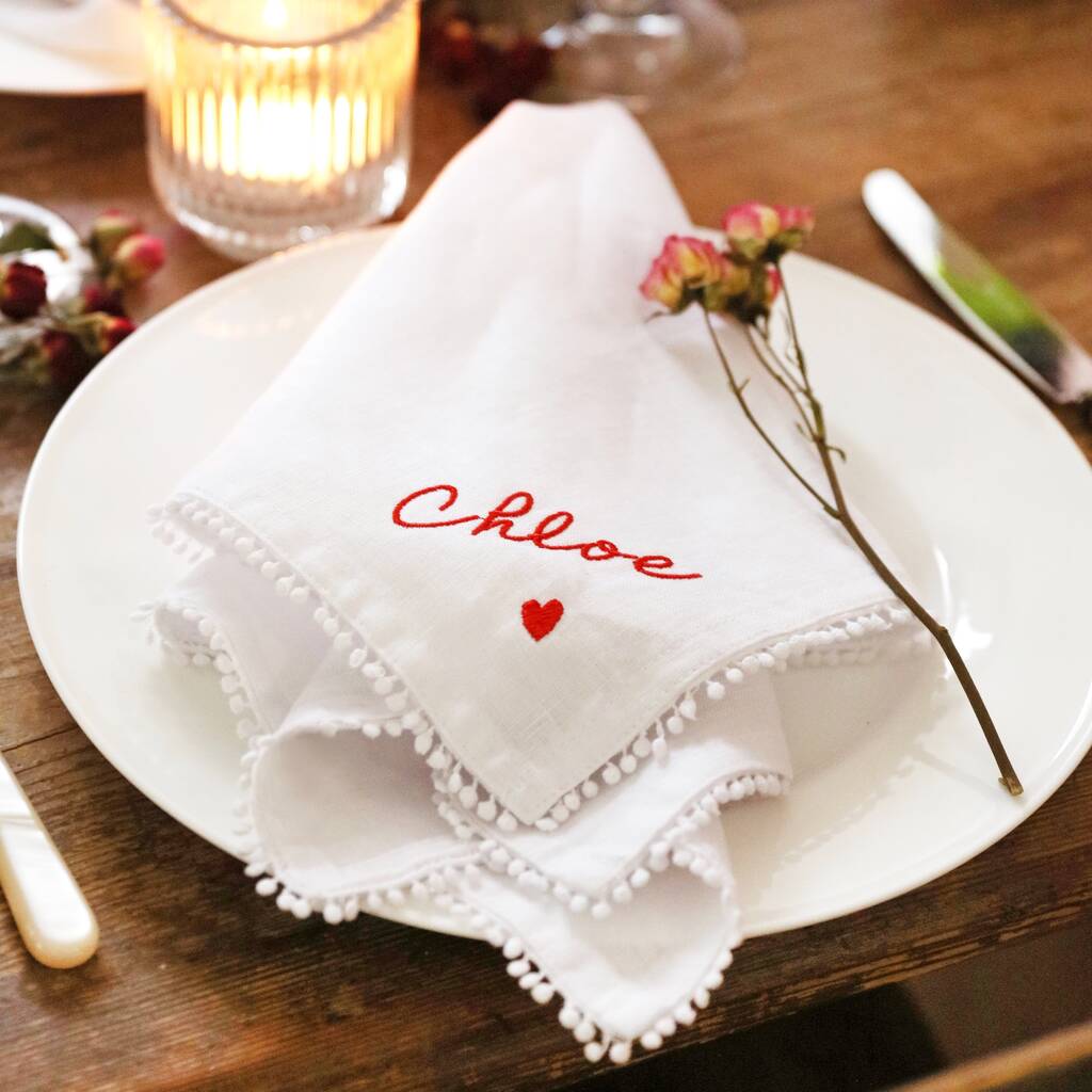 Personalised Name Embroidered White Linen Napkin, 1 of 4